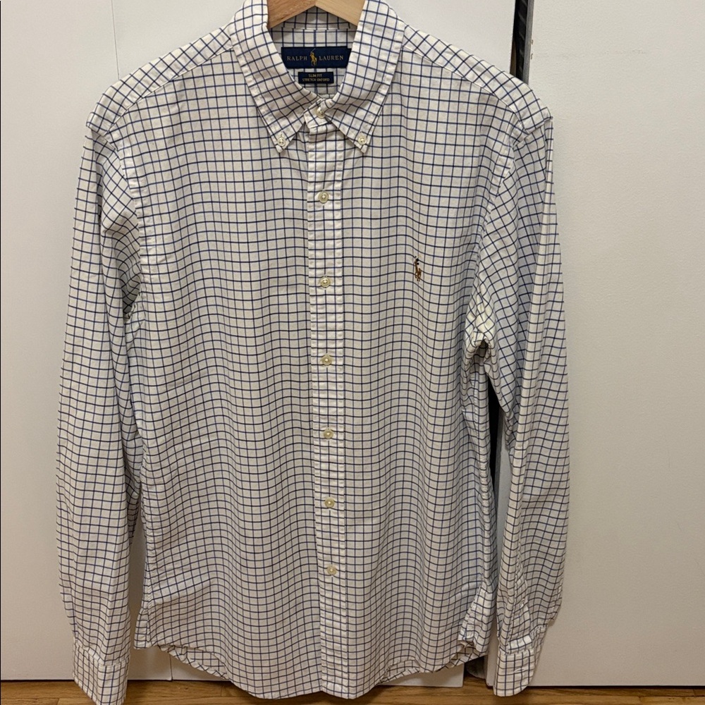 Ralph Lauren Men's patterned oxford shirt white and blue M